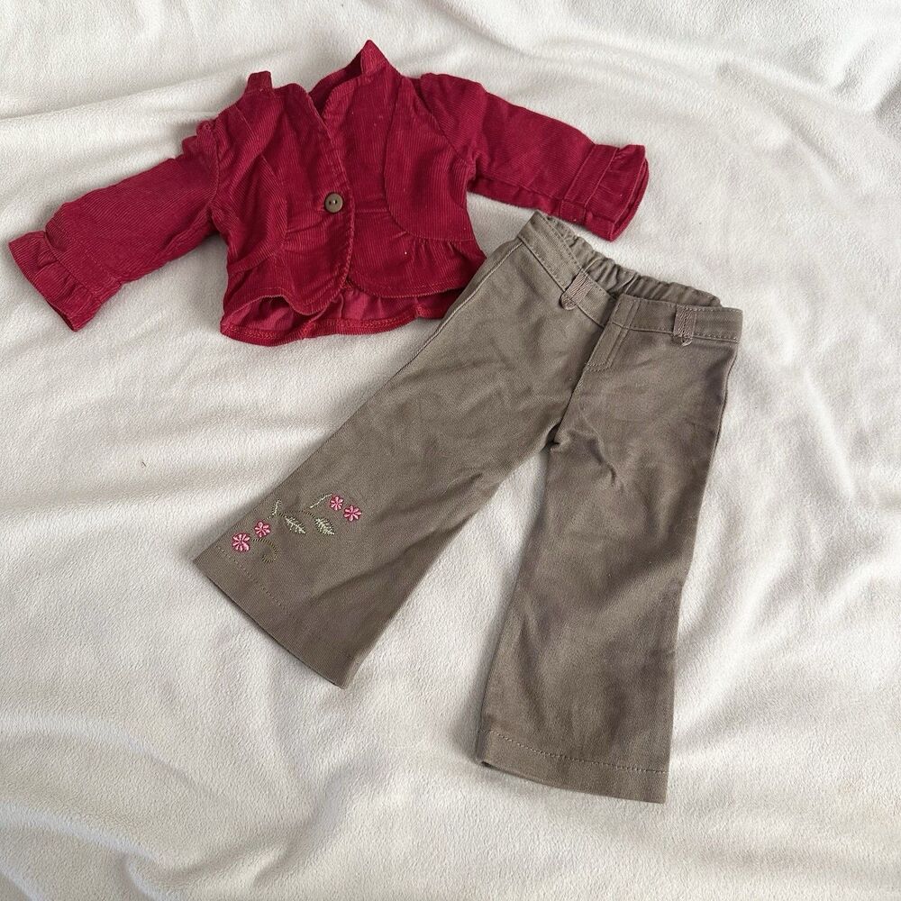 American Girl Photographer Red Corduroy Jacket Embroidered Khaki Pants 18" Doll